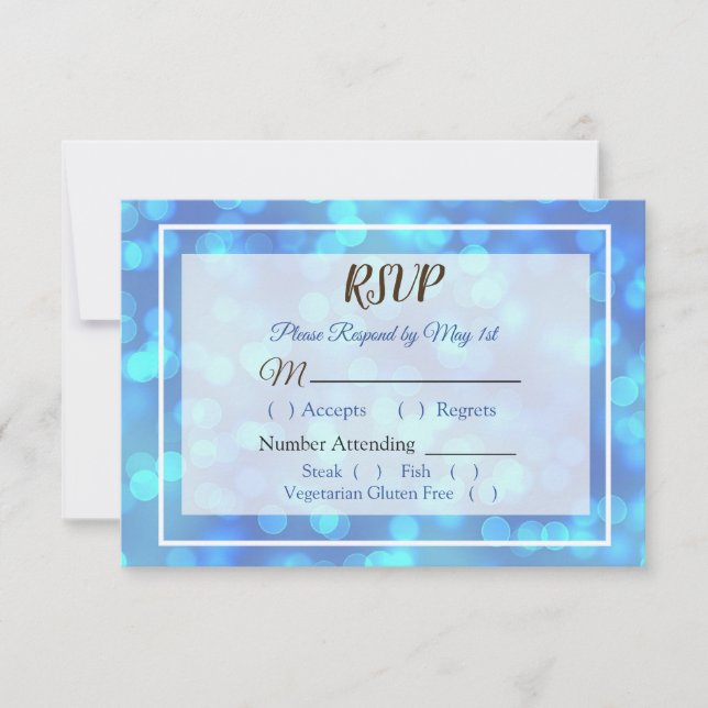 Blue Bokeh Wedding RSVP card (Front)