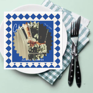 Blue Bold Cheers Retro Wedding Photo Napkin