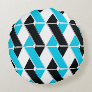 Blue, bold, cool, trendy braided geometric shapes round cushion