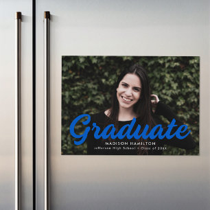 Blue Bold Script Photo Graduation Announcement