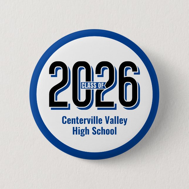 Blue Bold Shadowed Numbers Class of 2026 6 Cm Round Badge (Front)