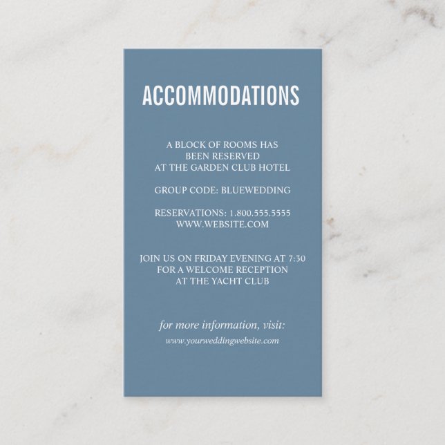 Blue Bold Wildflowers wedding ACCOMMODATION Enclosure Card (Front)