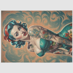 Blue Bombshell – Retro Pin-Up Girl Decoupage  Tissue Paper