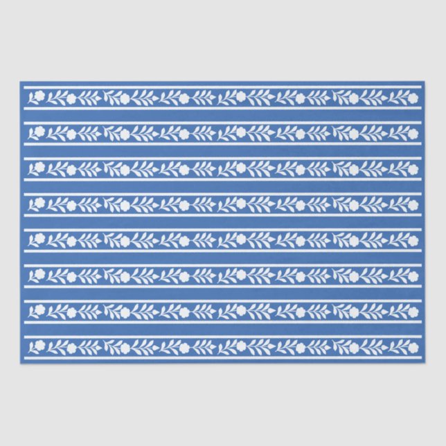 Blue Bone Inlay Floral Border Decoupage Paper (Front)
