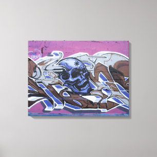 Blue Bonehead Skull Graffiti Canvas Print