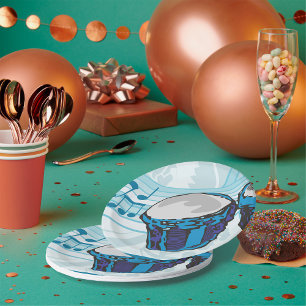 Blue Bongo Drum Music Paper Plate