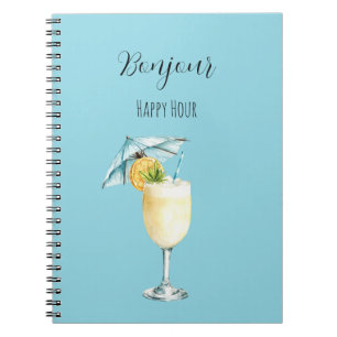 Blue Bonjour Happy Hour Drink Notebook