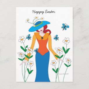 Blue Bonnet Easter Girl postcard