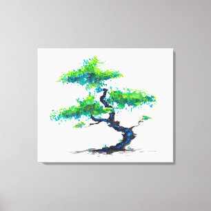 Blue Bonsai Watercolor Canvas Print