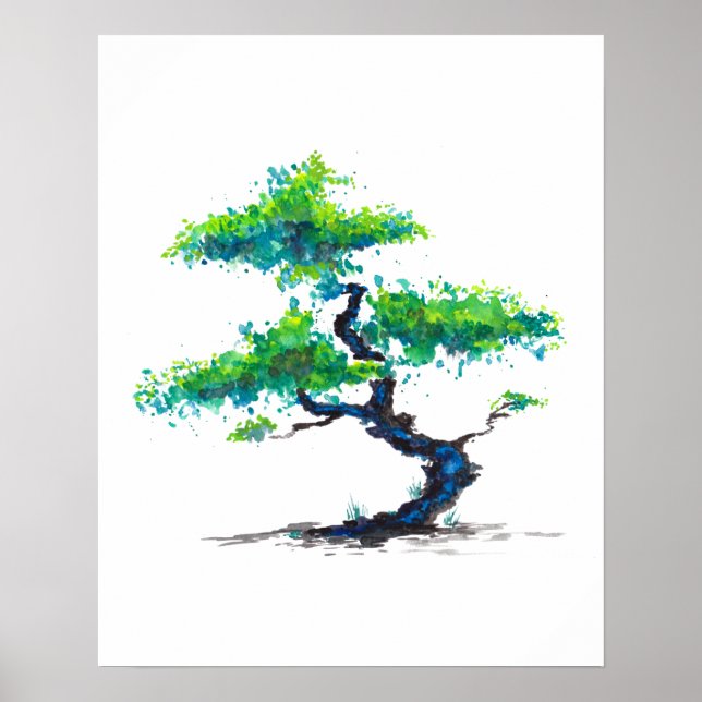 Blue Bonsai Watercolor Poster (Front)