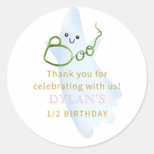 Blue BOO I'm Halfway to One 6 Month Boy Birthday Classic Round Sticker