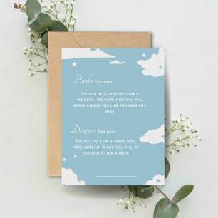 Blue book and diapers for baby boy baby shower invitation