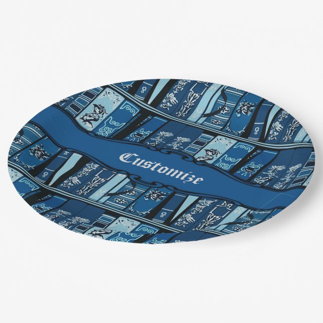 Blue Book Shelves Vintage Books Paper Plate (Angled)