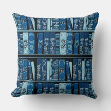 Blue Book Shelves Vintage Books Throw Pillow
