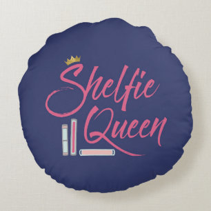 Blue Booklover Shelfie Queen Throw Round Cushion