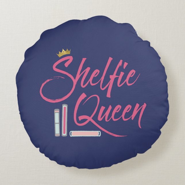 Blue Booklover Shelfie Queen Throw Round Cushion (Back)