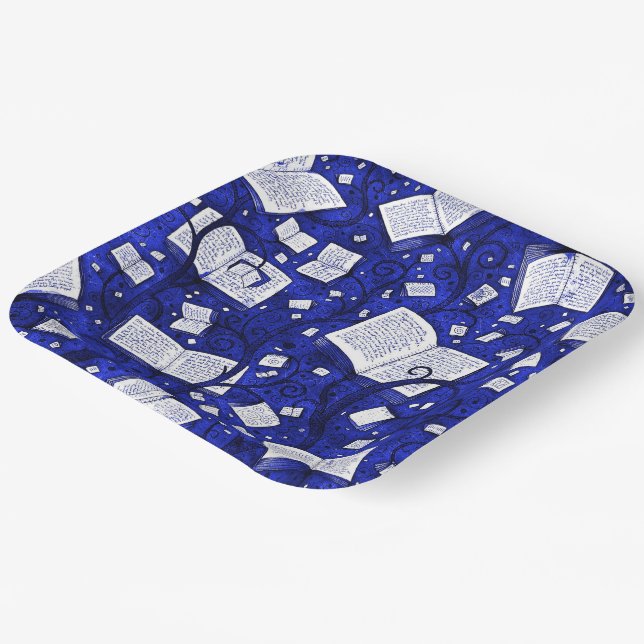 Blue Books Background Paper Plate (Angled)