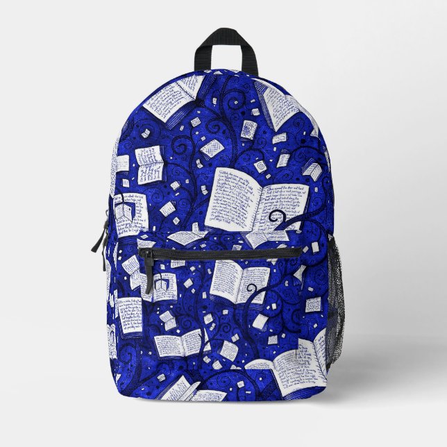 Blue Books Background Printed Backpack (Front)