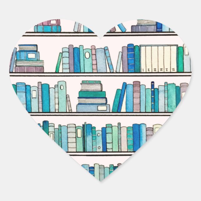 Blue Bookshelf Heart Stickers (Front)