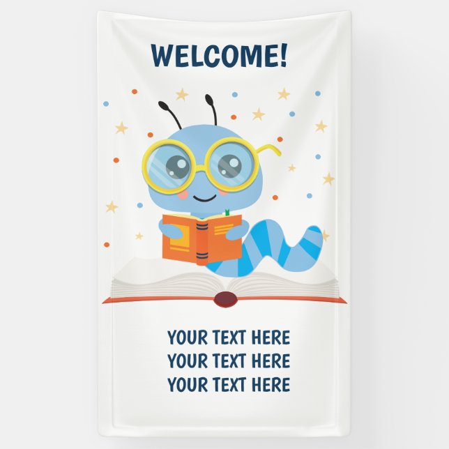 Blue Bookworm Theme Banner (Vertical)