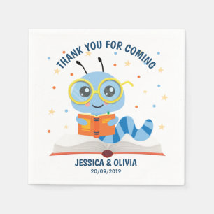 Blue Bookworm Theme Napkin