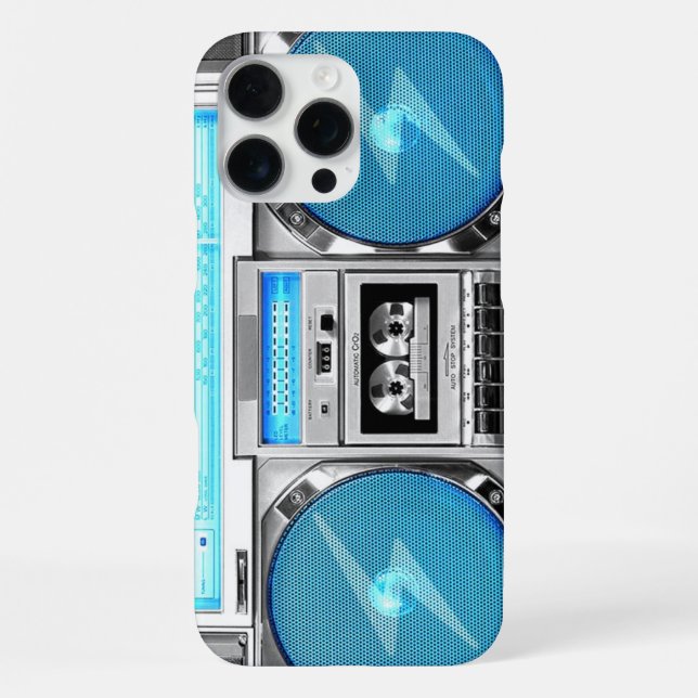 Blue boombox iPhone case (Back)