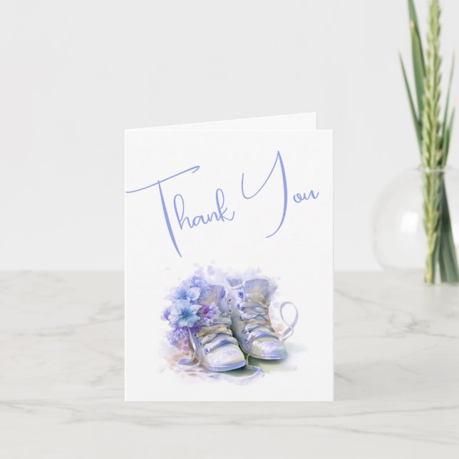 Blue Booties Boy Baby Shower Thank You Card (Front)