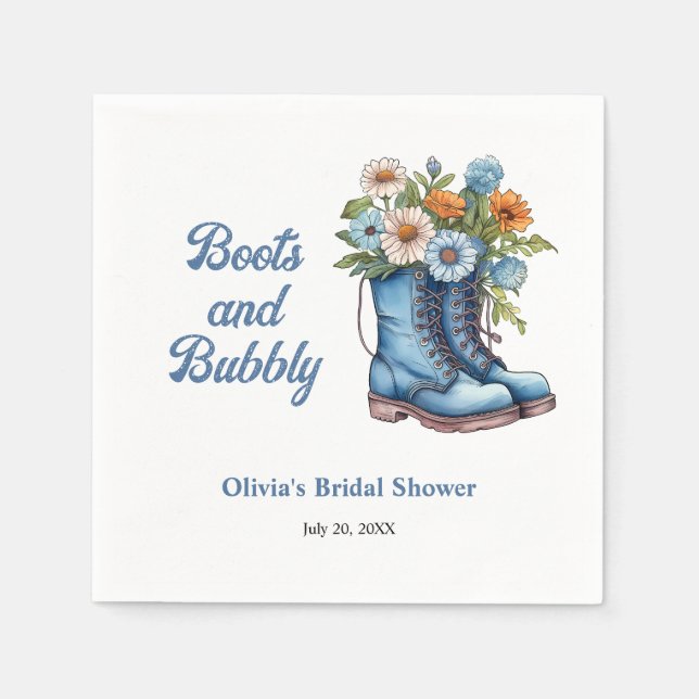 Blue Boots and Bubbly Blue Western Bridal Shower  Napkin (Front)