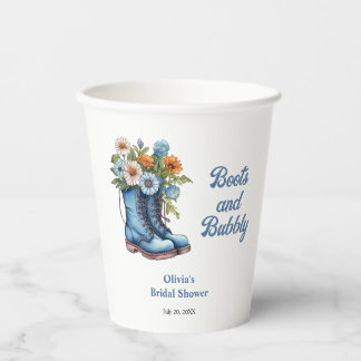 Blue Boots and Bubbly Blue Western Bridal Shower Paper Cups