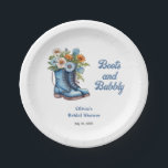 Blue Boots and Bubbly Blue Western Bridal Shower  Paper Plate<br><div class="desc">Boots & Bubbly Bridal Shower Theme - Blue Country Boots and Bubbly Western Cowgirl Bridal Shower Paper Plates.</div>