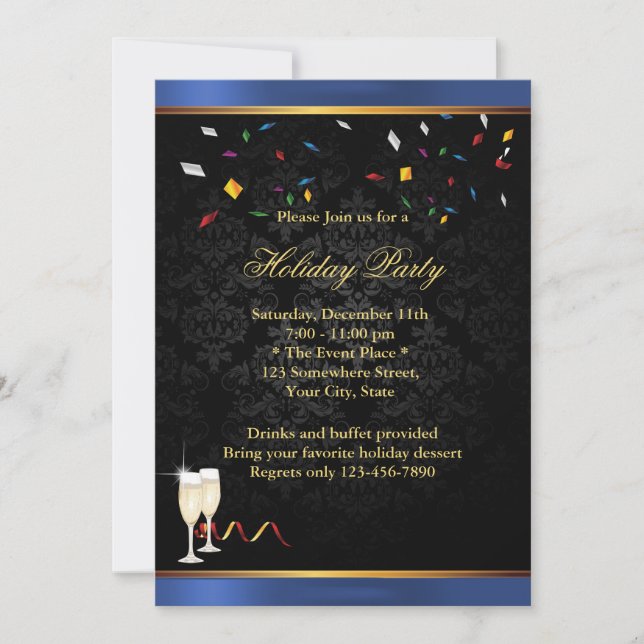 Blue Border Corporate Holiday Party Invitations (Front)