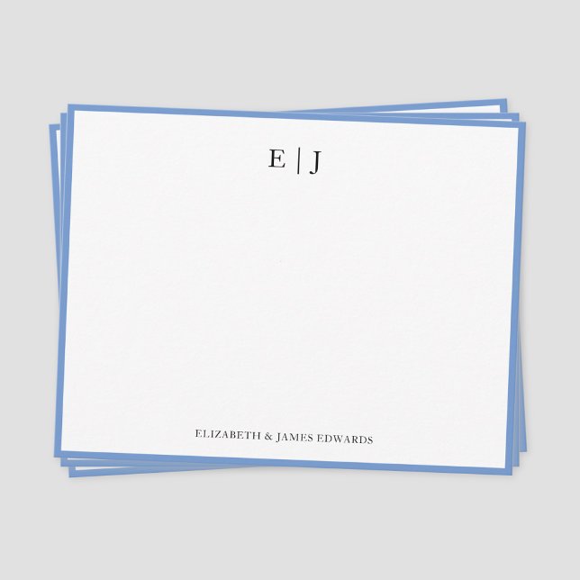 Blue Border Couple Monogram Initials Personalised Card (Blue border simple couple monogram note card)