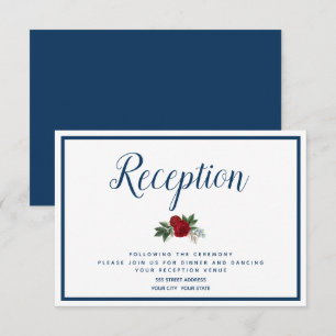 Blue Border Crimson Watercolor Peonies Reception Invitation