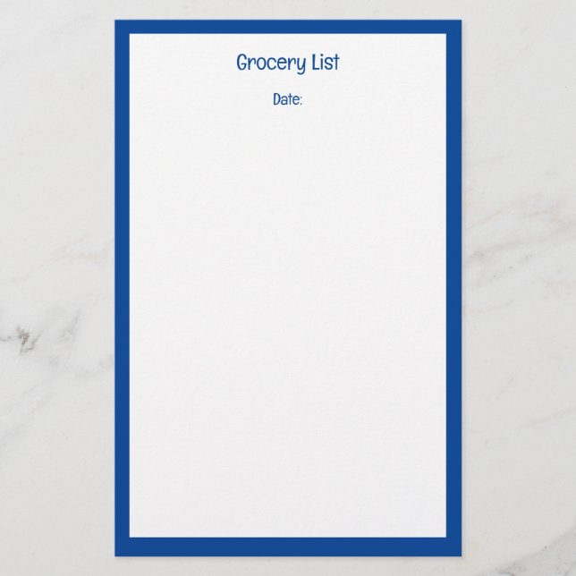 Blue Border Custom Colour Grocery Shopping List Stationery (Front)