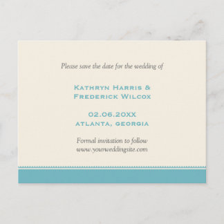 Blue border custom wedding save the date postcard