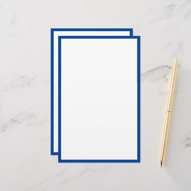 Blue Border Edges White Blank Classy Custom Trendy Stationery (Front/Back In Situ)