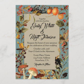 Blue Border Fall Foliage Wedding Invitation