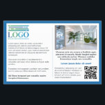 Blue Border Grey Text Logo & Qr Informative Flyer<br><div class="desc">Informative marketing flyer for your small business with lots of place for your custom text on one side, along with your logo, QR code, and a photo. On the other side, a larger photo, website address, and a tagline or shorter text. A blue border framing the text focused promo flyer...</div>