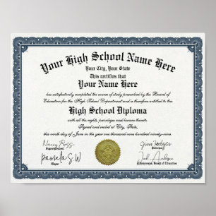 Blue Border High / Home School Diploma Poster