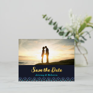 Blue Border Image Save the Date Postcard