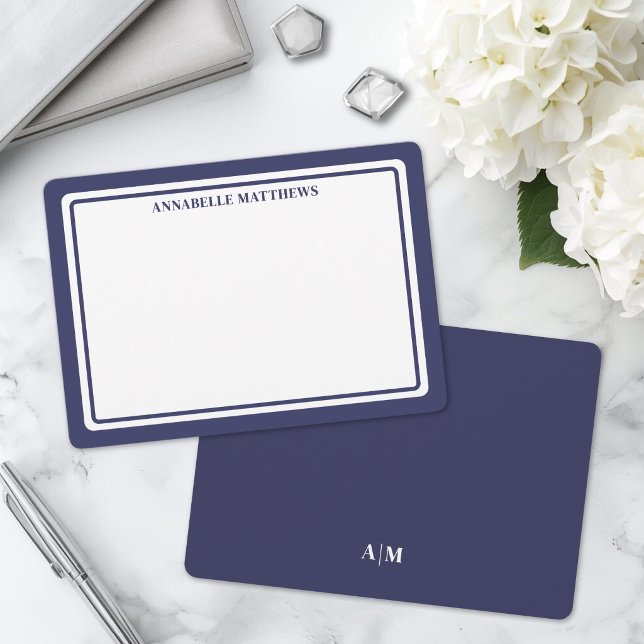 Blue Border Minimalist Monogram Card (Blue Border Minimalist Monogram Note Card)