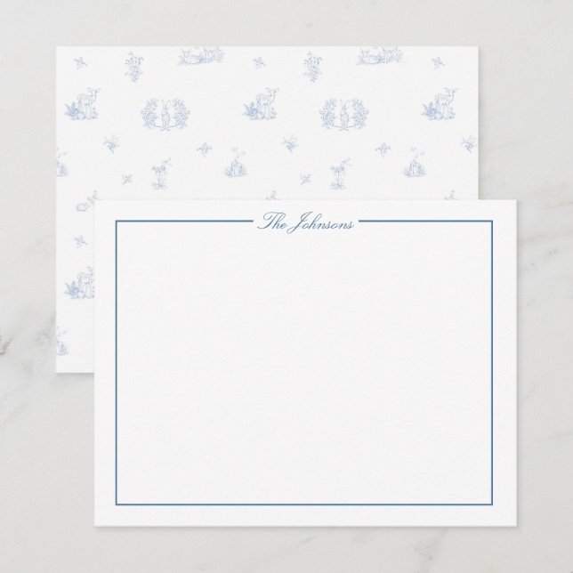 Blue Border Personalised Stationery Note Card  (Front/Back)
