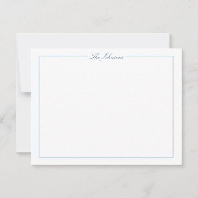 Blue Border Personalised Stationery Note Card (Front)