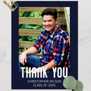 Blue Border Photo Graduation Thank You Postcard