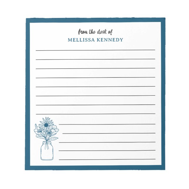 Blue Border Wildflower From The Desk Of  Lined  Notepad (Front)