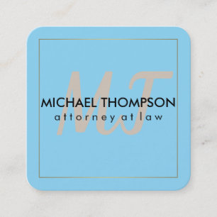 Blue Border with Monogram Square Business Card