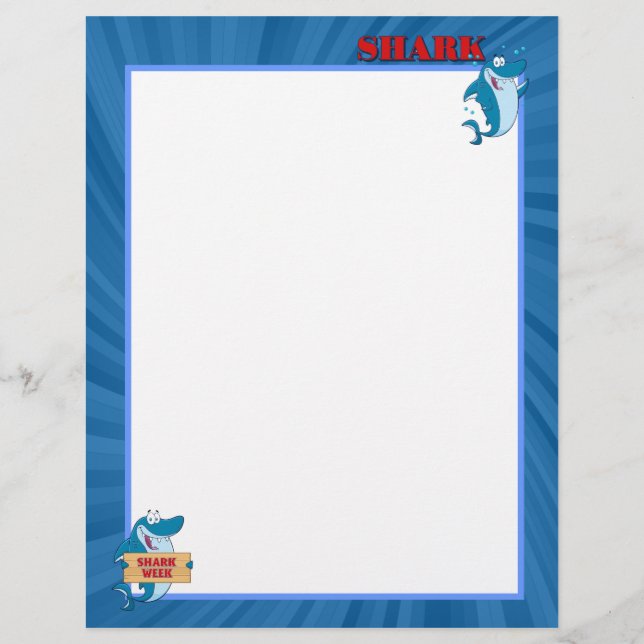 Blue Bordered Shark Letterhead Writing Paper (Front)