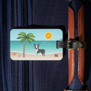 Blue Boston Terrier At A Tropical Summer Beach Luggage Tag