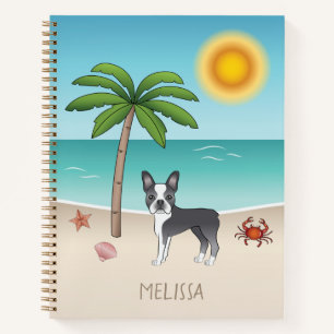 Blue Boston Terrier At A Tropical Summer Beach Notebook