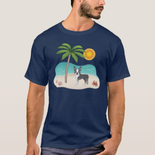 Blue Boston Terrier At A Tropical Summer Beach T-Shirt